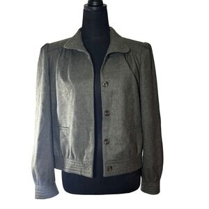 Olive‎ Green Vintage Wool Blend Jacket Size 6 Short Coat Button Down Vintage